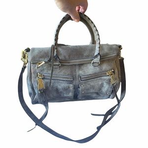 Aimee Kestenberg Gunmetal DISTRESSED Leather ROAD TRIP Metallic HOBO BAG $278